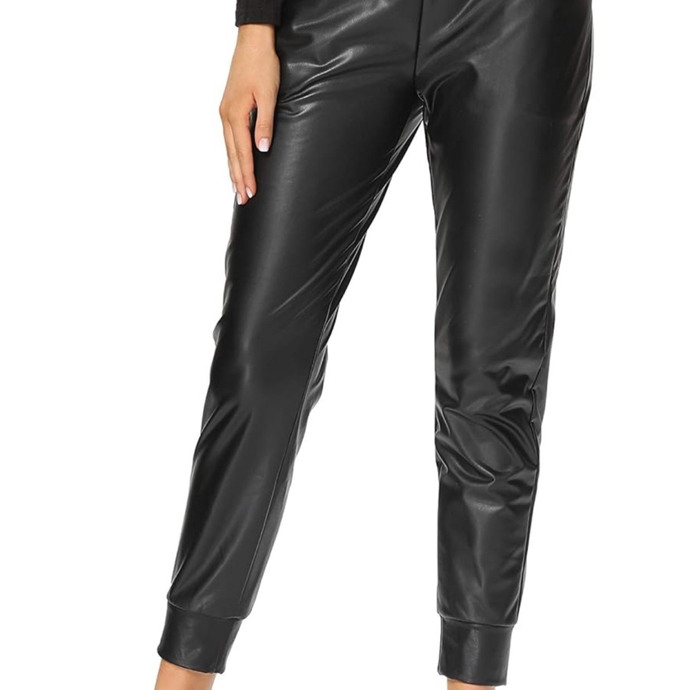 EUC Amazon Black Faux Leather high waisted